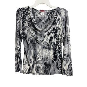Y2K Snake Print Cowl Neck Long Sleeve Top Size Small Animal Print Stretch USA